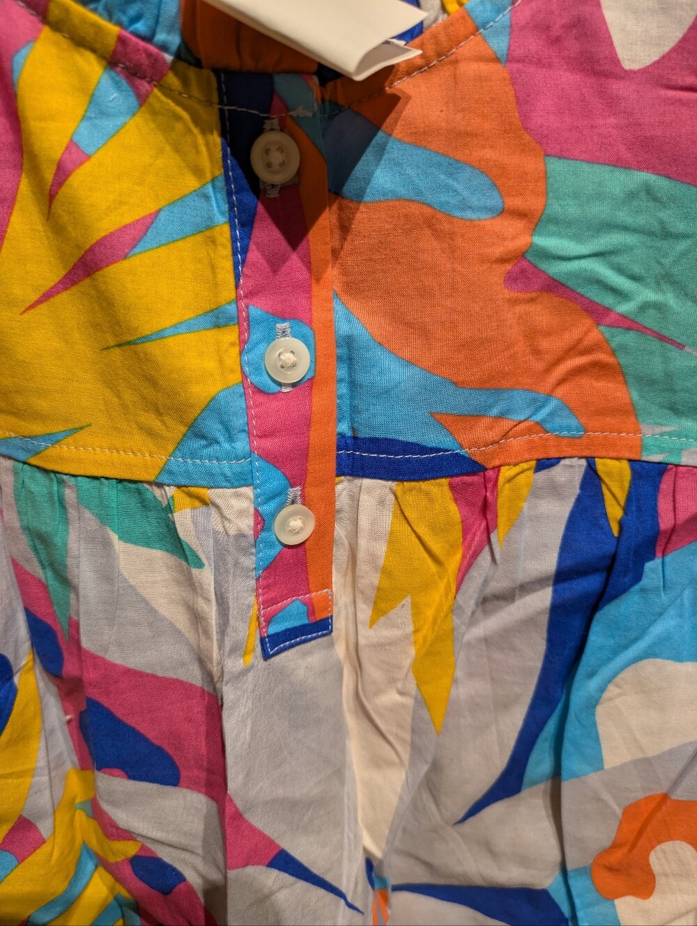 D2 J.Crew Abstract Geometric Floral Print Top Shirt XL Cotton BE816 Multi-Color - Picture 2 of 8